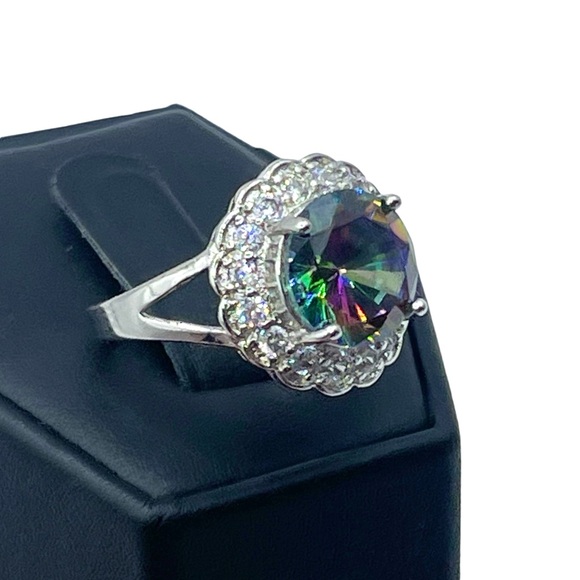 Round Mystic Topaz Blossoming 18k White Rolled Gold Ring - Picture 4 of 7